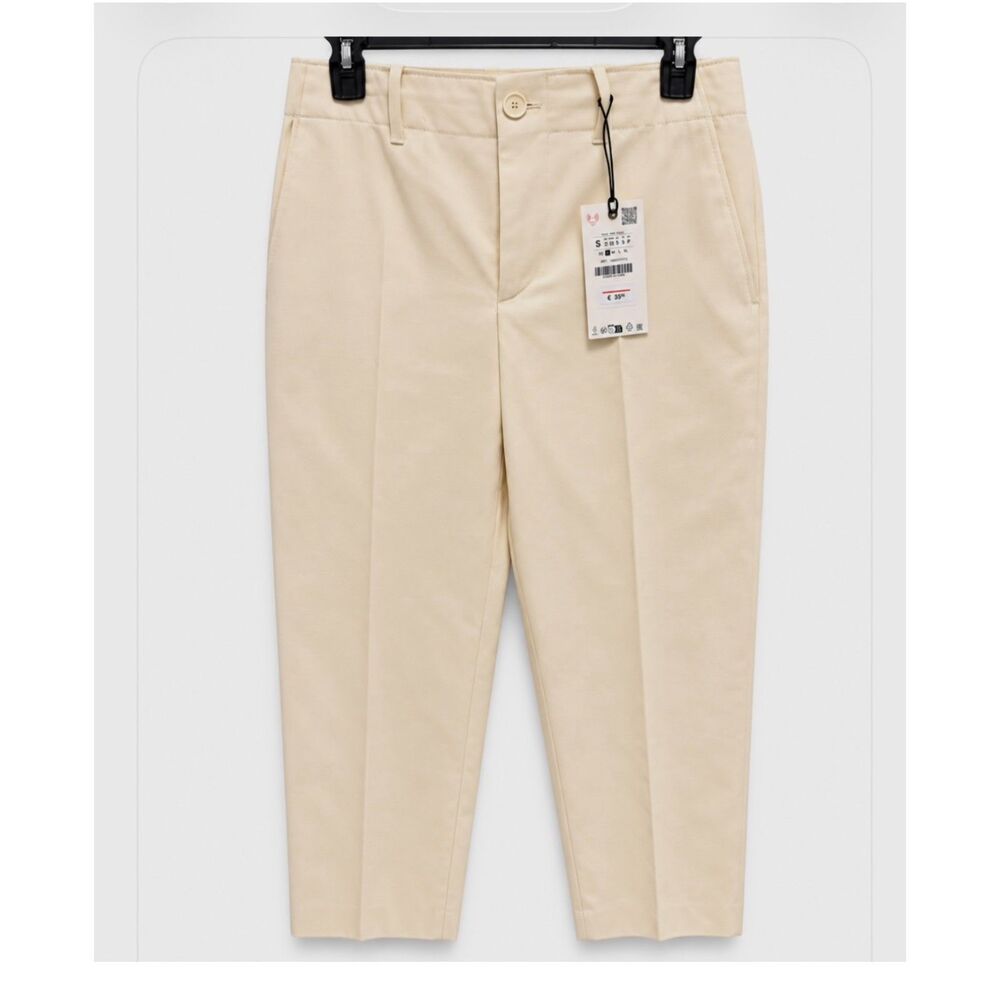 Zara ZW Collection Ecru Cropped Cotton Pants - Size S or M NWT - Picture 3 of 3